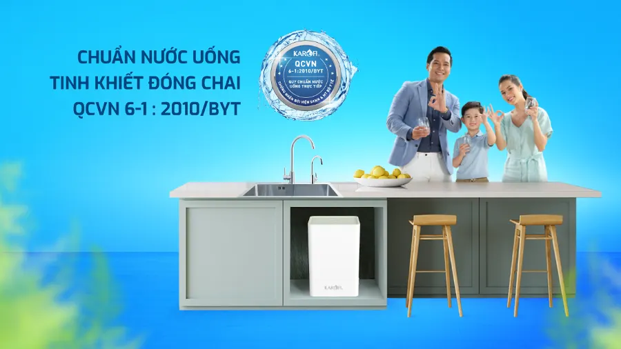 Nước sau lọc đạt chuẩn nước uống tinh khiết đóng chai qcvn 6-1:2010/BYT - Máy lọc nước Karofi KAQ-U65