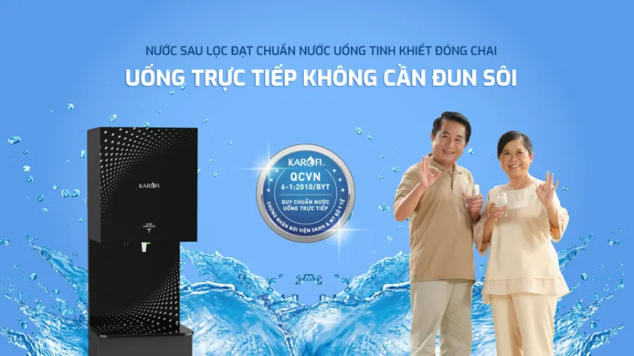Nước sau lọc đạt chuẩn nước uống tinh khiết đóng chai QCVN 6-1:2010 BYT - Máy lọc nước Karofi KAQ-W18