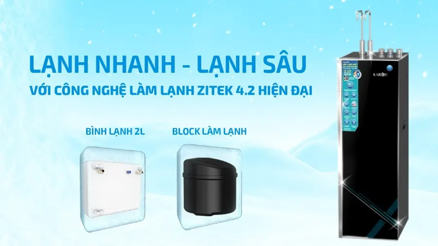 Công nghệ làm lạnh zitek 4.2 hiện đại bậc nhất với bình lạnh SMAX 2l – Máy lọc nước nóng lạnh Karofi KAD-X69 - Máy lọc nước nóng lạnh Karofi KAD-X69